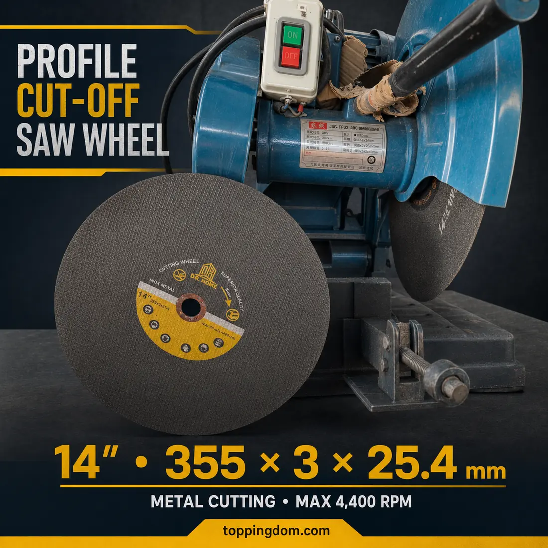 14-inch 355 by 3 by 25.4 millimetre metal cutting wheel for a profile cut-off saw