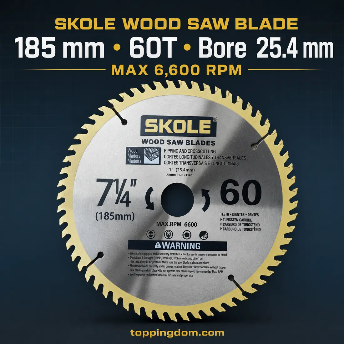 SKOLE 185 millimetre 60-tooth wood circular saw blade with 25.4 millimetre bore
