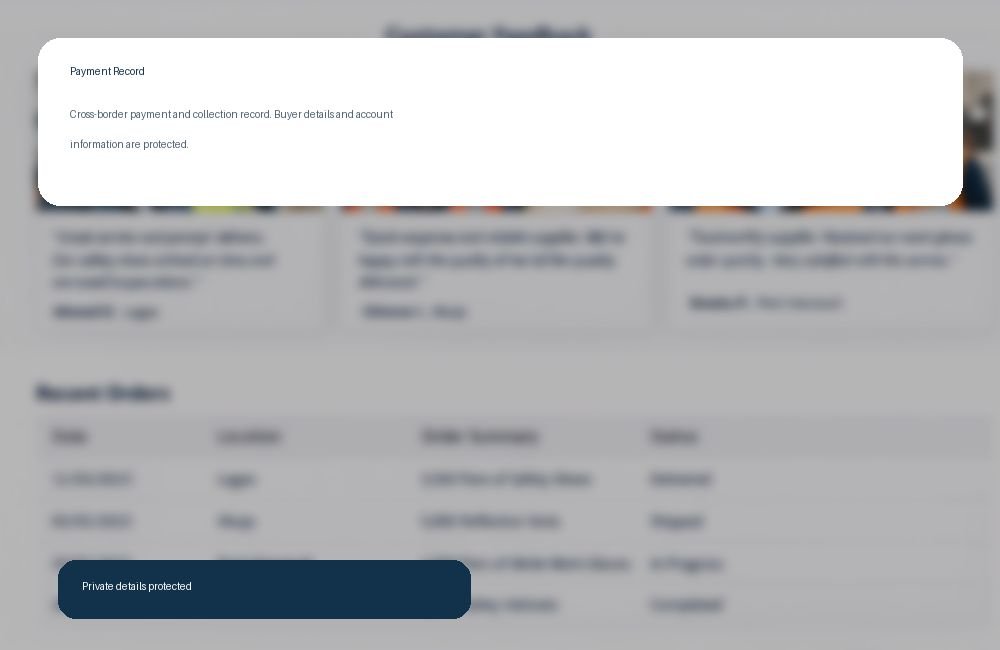 Payment record with private details protected